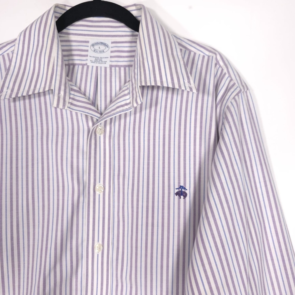 Brooks Brothers Men’s Striped Shirt Slim Fit Non Iron‎ ALL SUPIMA COTTON LARGE